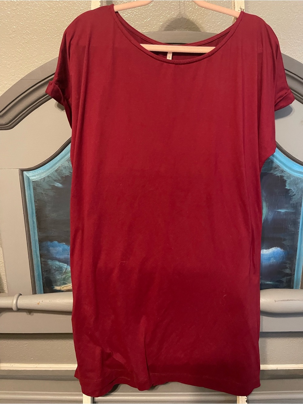 Women's Short Sleeve Tunic Dress in Burgundy